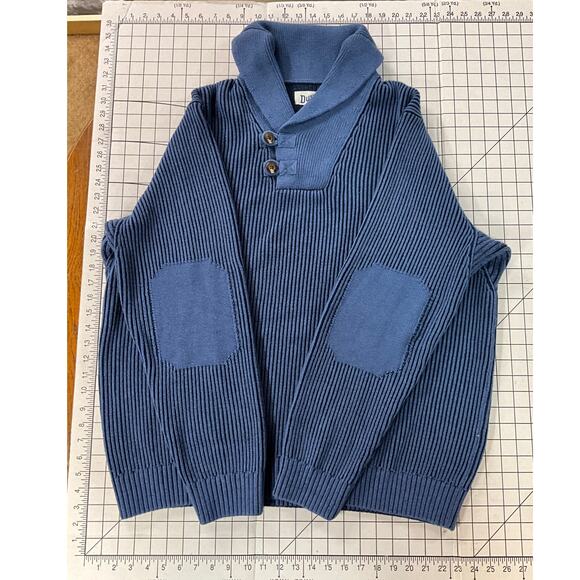 Duluth Trading Company Blue Brigadier Shawl Collar Heavy Sweater Men Large - Picture 10 of 11